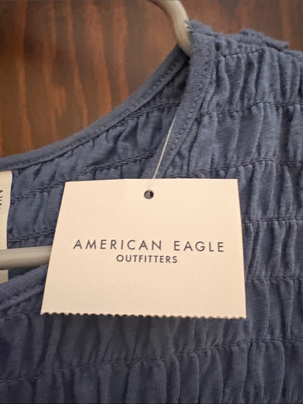 American Eagle Outfitters Blue Smocked Yoke Puff Sleeve Top - Picture 4 of 5